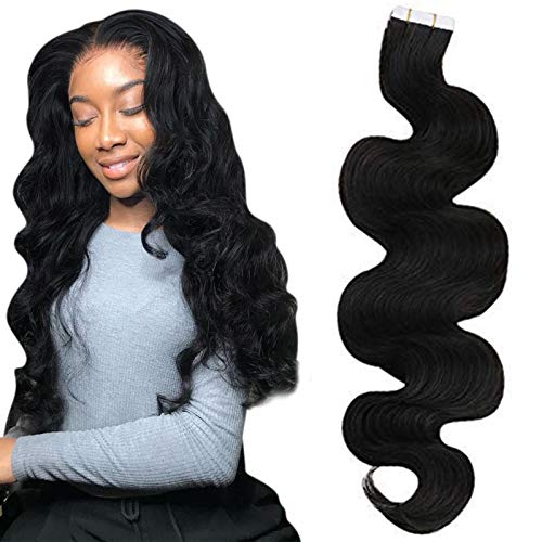 Full Shine Tape in Curly Hair Extensions Human Hair 22 Inch Long Remy Straight Hair Natural Black Body Wave 20 Pcs 50 Gram Per Pack