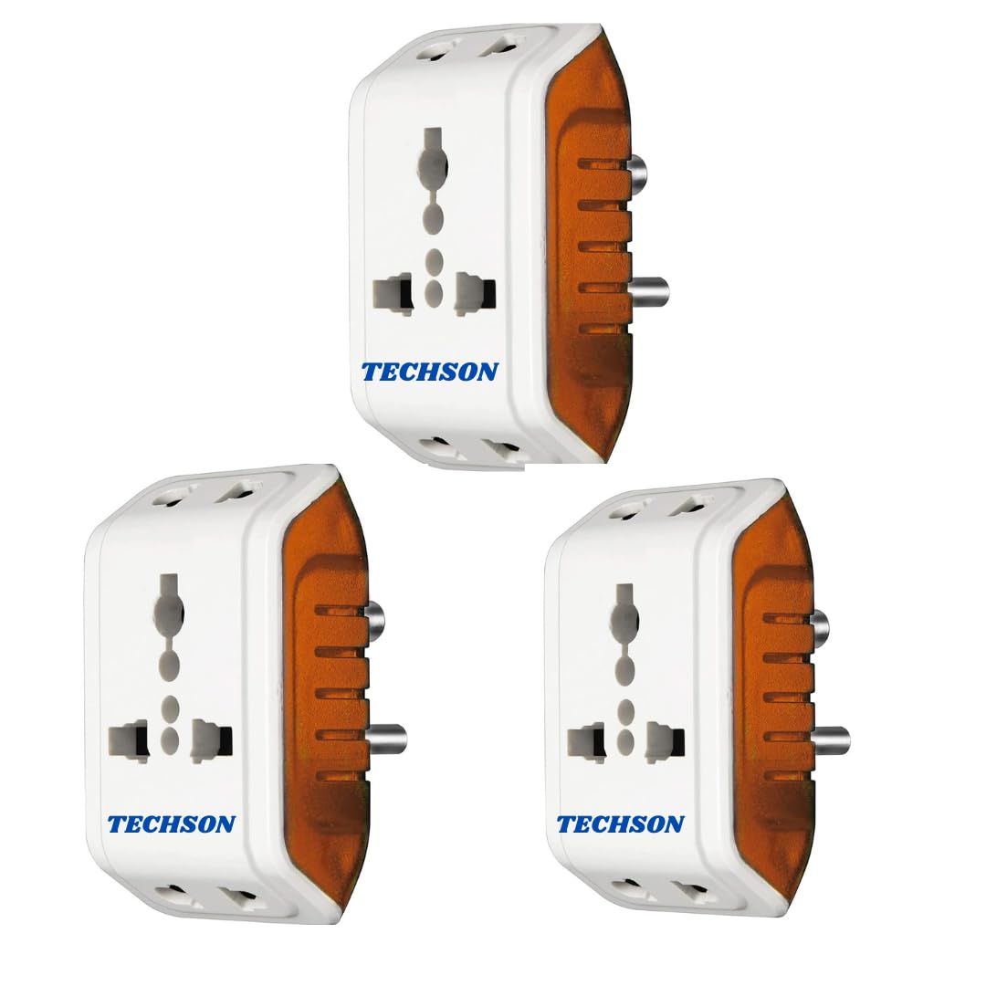 TECHSON: 6A 3 Pin Multi Plug Socket Travel Adapter with Universal Socket, 3 Pin Multi Plug Extension Socket -Pack of-3 (White & Red).-image-23