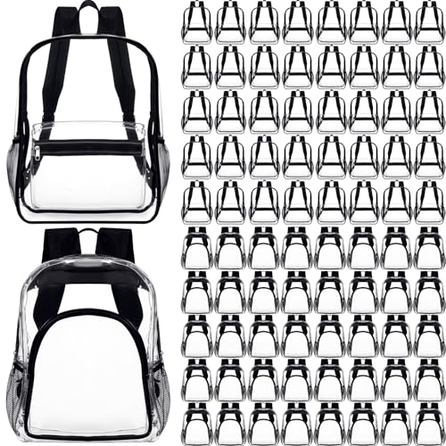 Amylove 72 Pack Clear Backpack Bulk Large Heavy Duty PVC Transparent Backpack with Adjustable Strap for College Work(Modern)