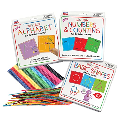WikkiStix Early Learning Trio Alphabet Numbers and Shapes for Easy Fun Preschool Learning Made in The USA