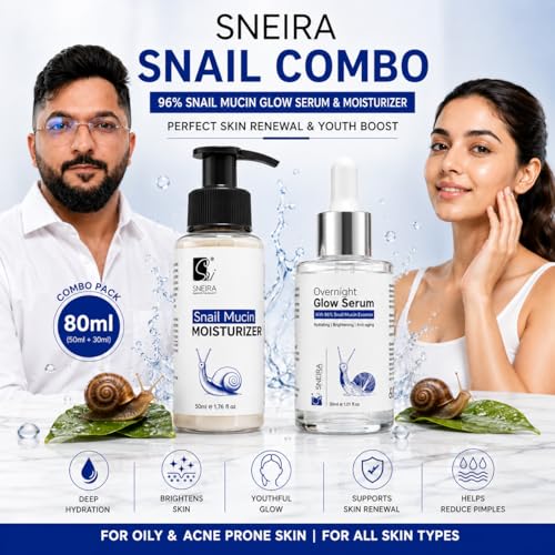 Image of Snail Combo 80ml, 96% Snail Mucin Glow Serum & Moisturizer|Helps Reduce Pimples with For Oily and Acne Prone Skin |Perfect Skin Renewal and Youth Boost