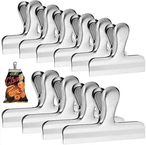 Ielek Official 10 Packs of Metal Binder Sealing Clips Stainless Steel,Large 3 Inches Wide,Durable for Air Tight, Silver