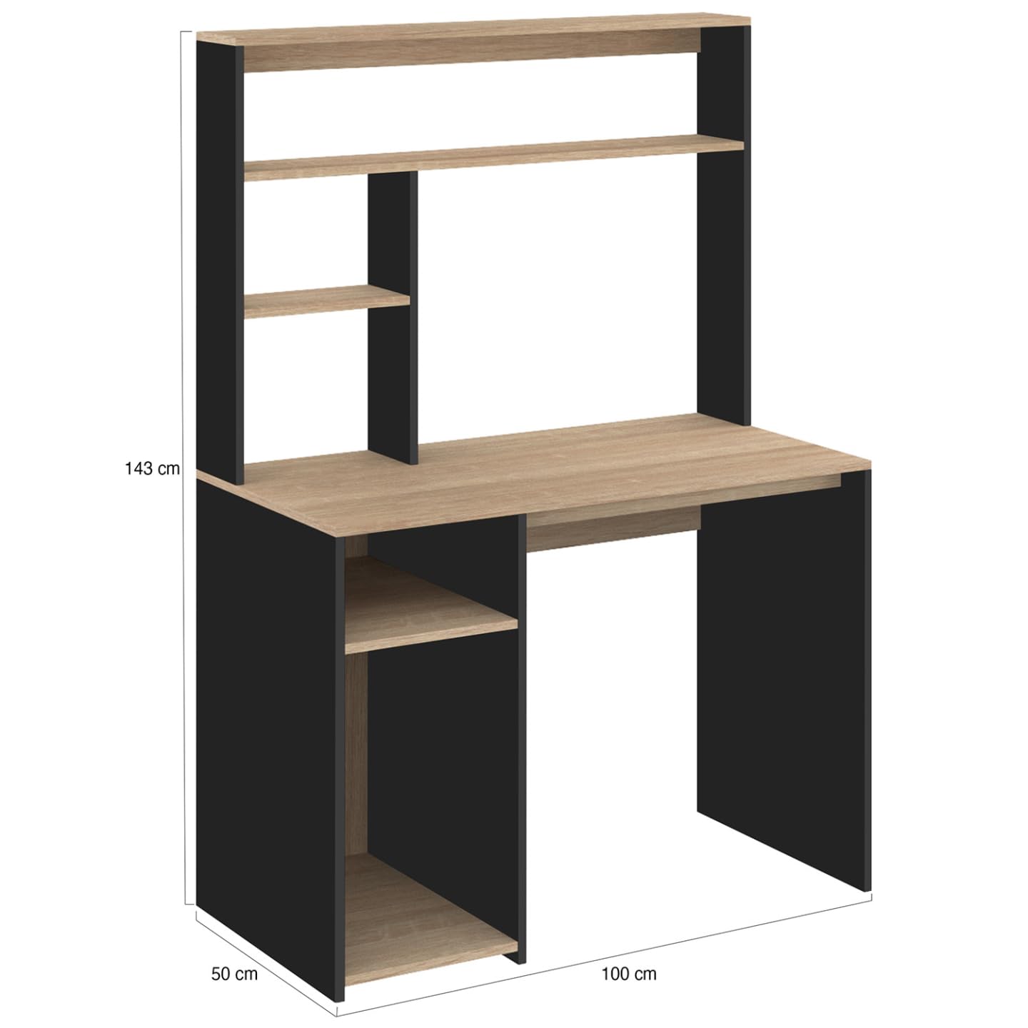 IDMarket - Bureau avec étagères de Rangement DAN Noir et façon hêtre