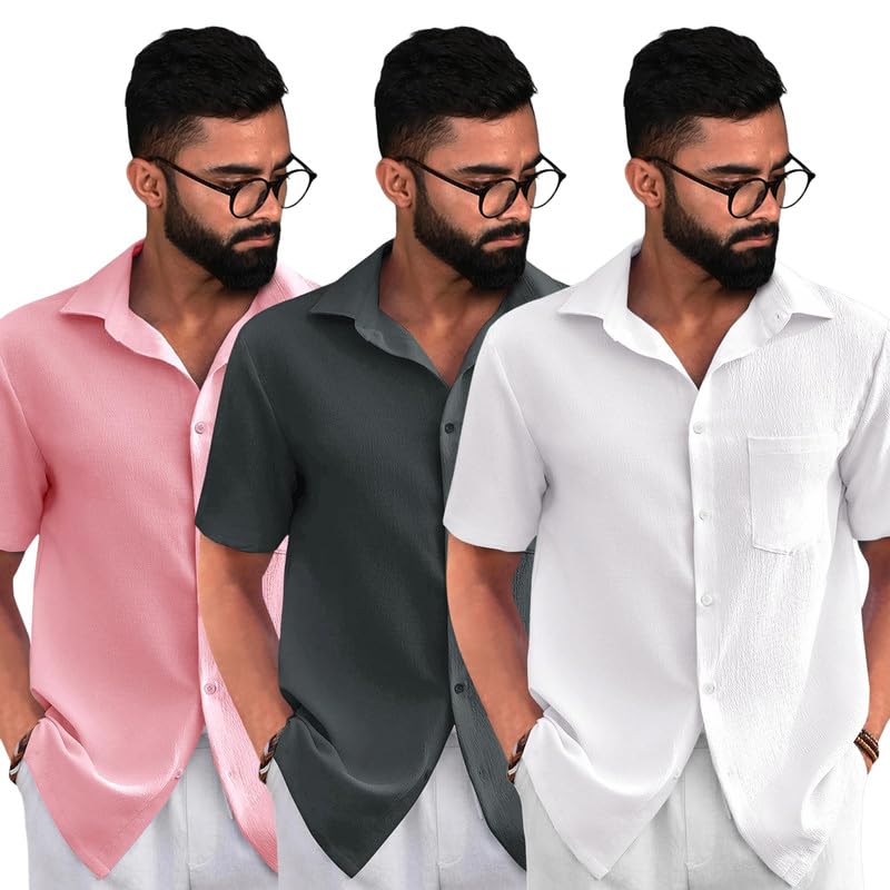 Image of Tee Projekt Solid Shirt for Men's ||Pop corn Shirt|| Solid Shirt for Men's|| Casual Shirt for Men||Half Sleeve Spread Collar Shirt for Men|| Pack of-3
