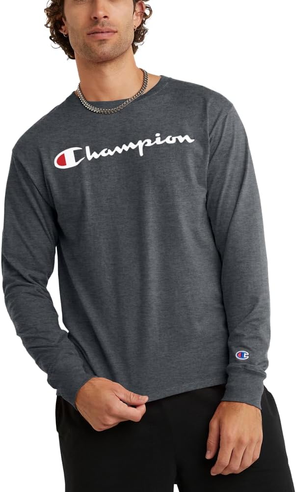 Champion Men's Classic Long Sleeve Tee, Small Script T-Shirt