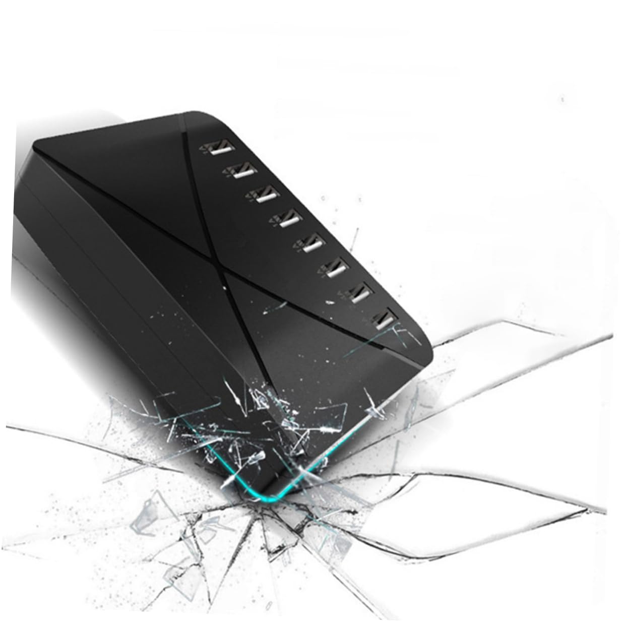 Caricatore Multi Porta USB Portatile 40w per Telefono e Diffusori | Riconoscimento Automatico, Design Salvaspazio, Abs Nero, per Comodino e Zona Tv