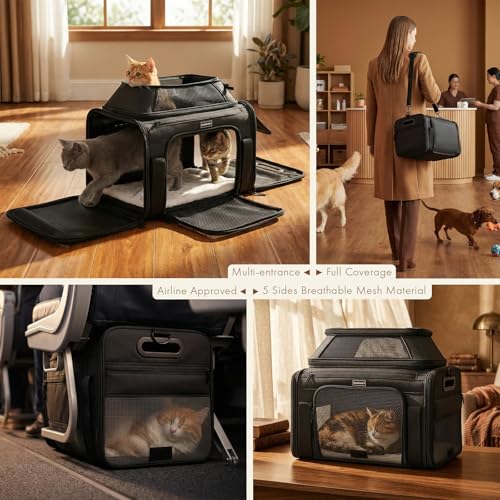 Top-Expandable Pet Carrier with Treat & Pet Window,18x11x11 Inch Delta American United Airline Approved,Soft-Sided Dog Carrier for Small Dogs and Cats,Travel Cat Carrier with Locking Safety Zippers by SHARLOVY - Used condition - Image 5
