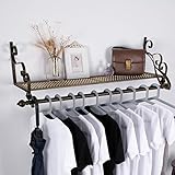 Nicheo Storage Wrought Iron Coat Rack Shelf Wall Mounted Hanging Closet with Clothing Rods Garment Hanger for Daily Clothes Hat Bag and More Ideal Organizer for House ( 31.5', Bronze )