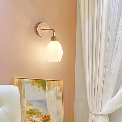 Miniatura 2 de Mid Century Modern Wall Sconce Vintage Tulips Flower Gold Gooseneck Farmhouse Wood Lamp for Living Room Hallway Indoor Wall Lighting