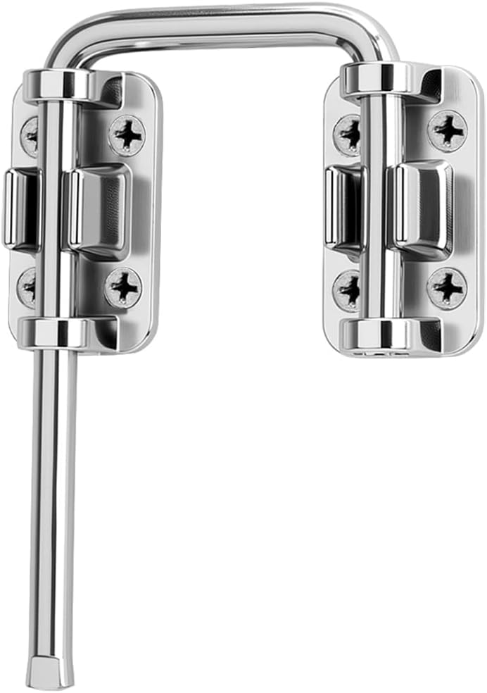Silvery Patio Sliding Door Loop Lock,U-Shaped Latch Hook Lock,90/180 Degree Home Security Lock，for Window,Shed,Barn Door,Closet,Screens,Sliding Door,Fence Gate,Garden