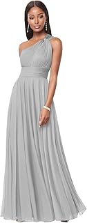 One Shoulder Bridesmaid Dresses for Women A Line Pleated Chiffon Long Formal Wedding Guest Dress with Pockets