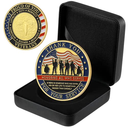 Challenge Coin, Thank You for Your Service, Veteran Challenge Coins, Military Commemorative Coin with Display Box, Veteran Gifts