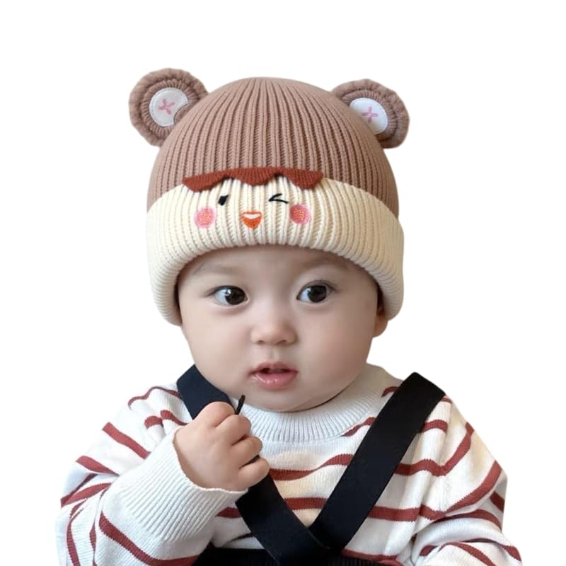 Baby Boys Girls Knit Woolen Hat Cap Neck Scarf Soft Wool Warm Acrylic Monkey Beanie Winter Capset for Unisex Kids (3 Month - 3Yrs)-image-6