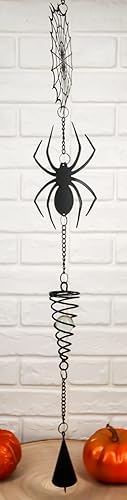 Miniatura 2 de Ebros Gift Telaraña de arácnido, telaraña, telaraña, negro, acero recubierto de metal, para colgar en la pared, carillón de viento con cuentas,