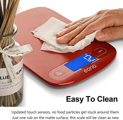 Amazon Brand - Eono Digital Kitchen Scale, Premium Food Kitchen Scales Weight Grams and Oz for Baking and Cooking 5KG - Red
