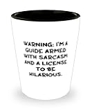 Fun Guide Gifts, WARNING: I'M A GUIDE ARMED WITH SARCASM AND A LICENSE TO, Useful Birthday Shot Glass For Friends From Friends