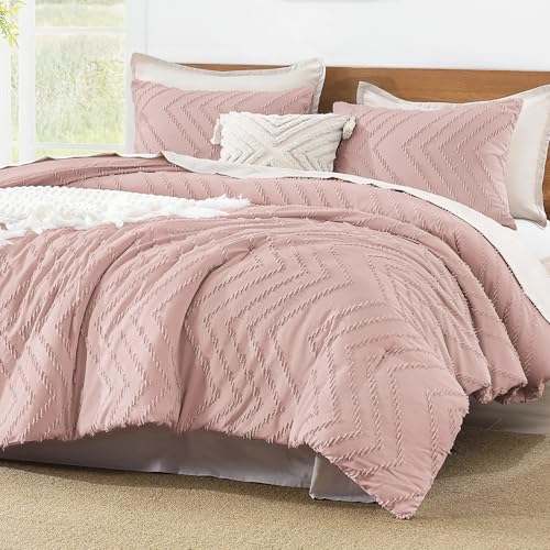 Image of Litanika Boho Queen Comforter Set, 3 Pcs Blush Pink Lightweight Bedding Set