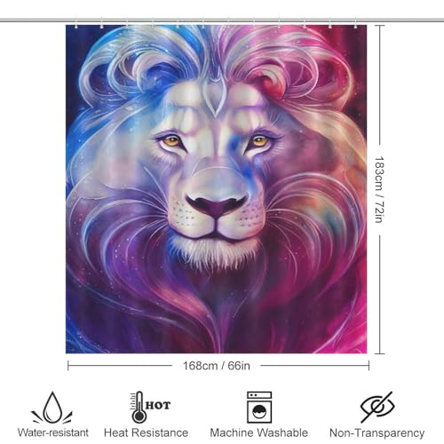 Rideau de douche lion imperméable en polyester lavable pour baignoire 168x183cm