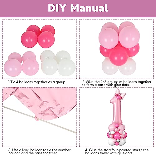 Image of 40 Inch Pink Number 1 Balloon Tower 1st Birthday Decorations for Girls | Large Pastel Baby Pink White Number One Foil Balloons Stack Fun To Be 1 Year Old Princess First Birthday Party Decorations