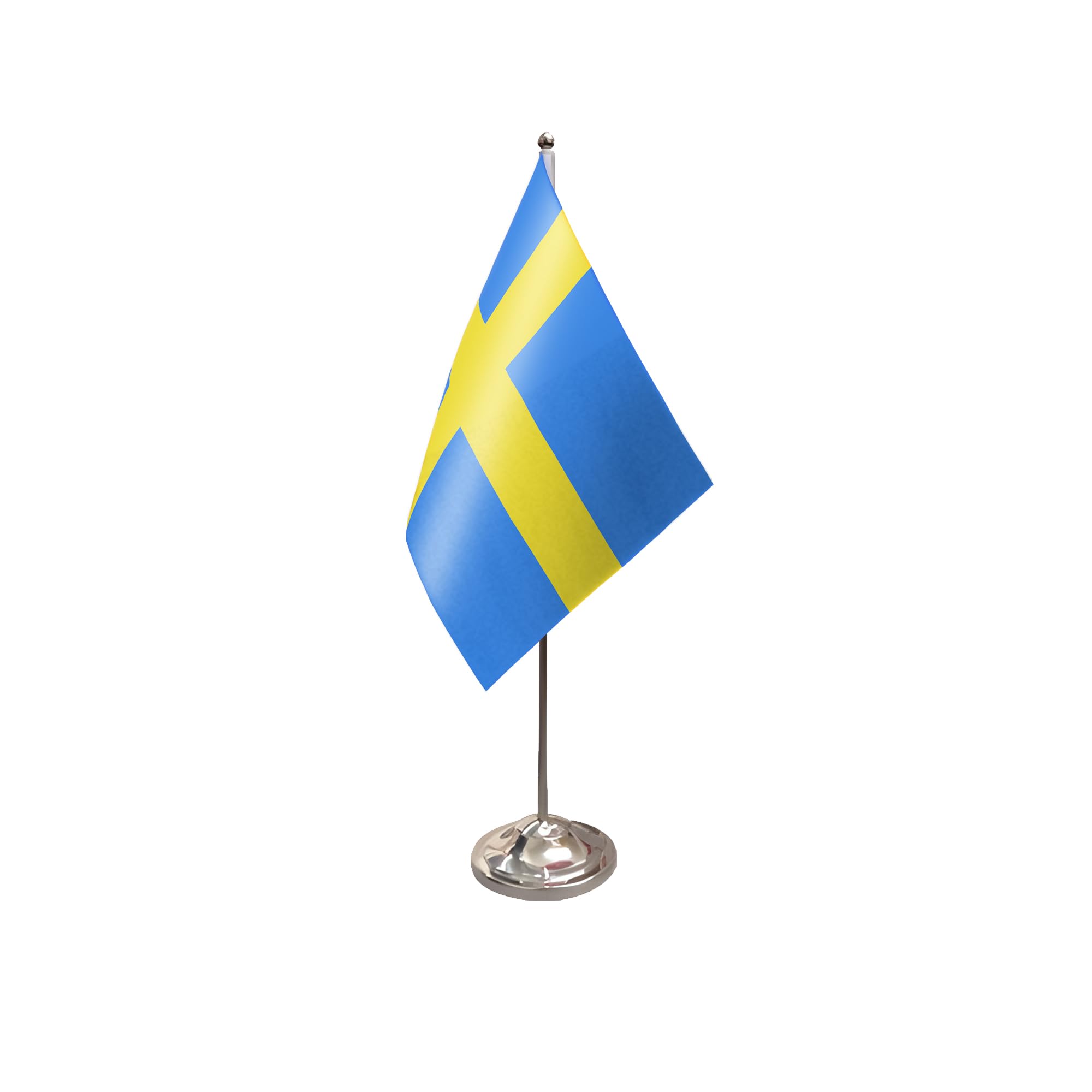 Flagtex Sweden Satin Table Flag With Chrome Pole & Base