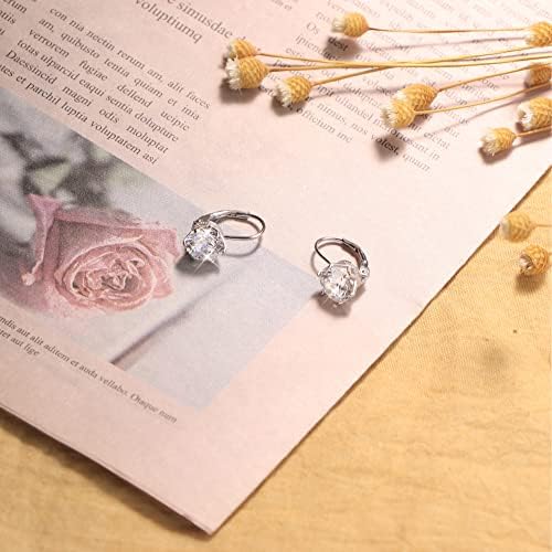 Sllaiss S925 Zirconia Leverback Earrings Sterling Silver Cubic Zirconia Hoop Earrings for Women Round-Cut CZ Leverback Hoop Earrings 8MM Austrian Zirconia Earrings Valentine's Day Jewellery Gift