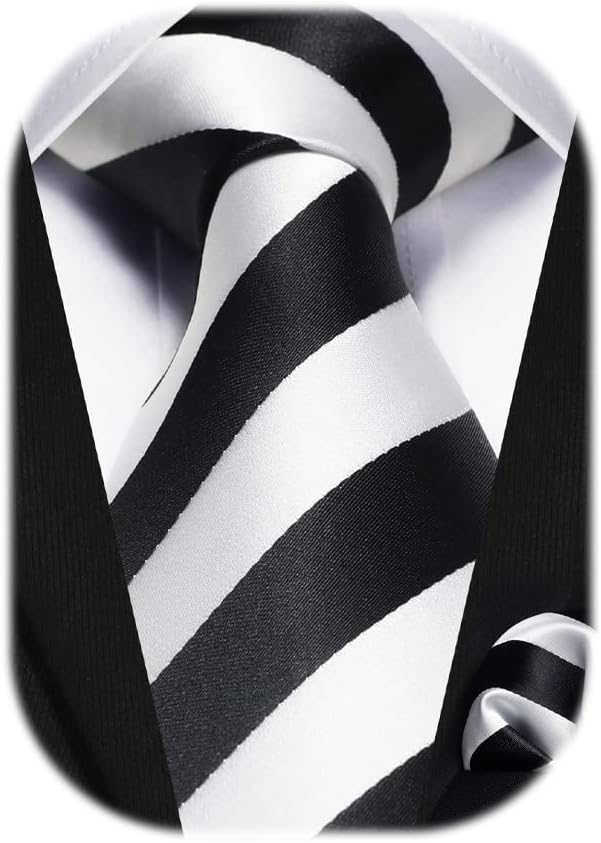 Men's Tie and Pocket Square Set Striped Polka Dot Silk Ties for Men Formal Classic Elegant Necktie & Handkerchief for Business Wedding Party