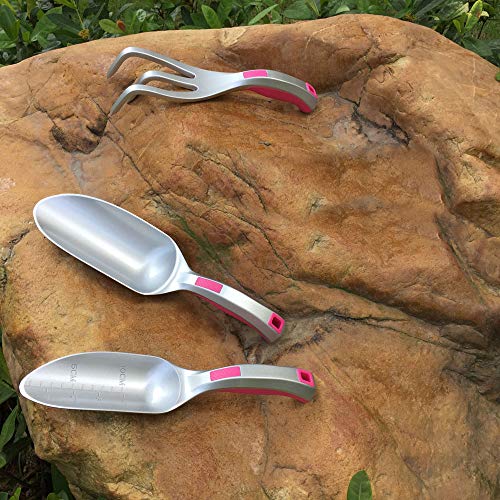 CFCT Gardening Tools for Women, Garden Tool Set for Men, Gift Set for Gardening Needs, Trowel Hand Shovel, Cultivator Hand Rake, Bend Proof Ergonomic Handle, Aluminum, Pink