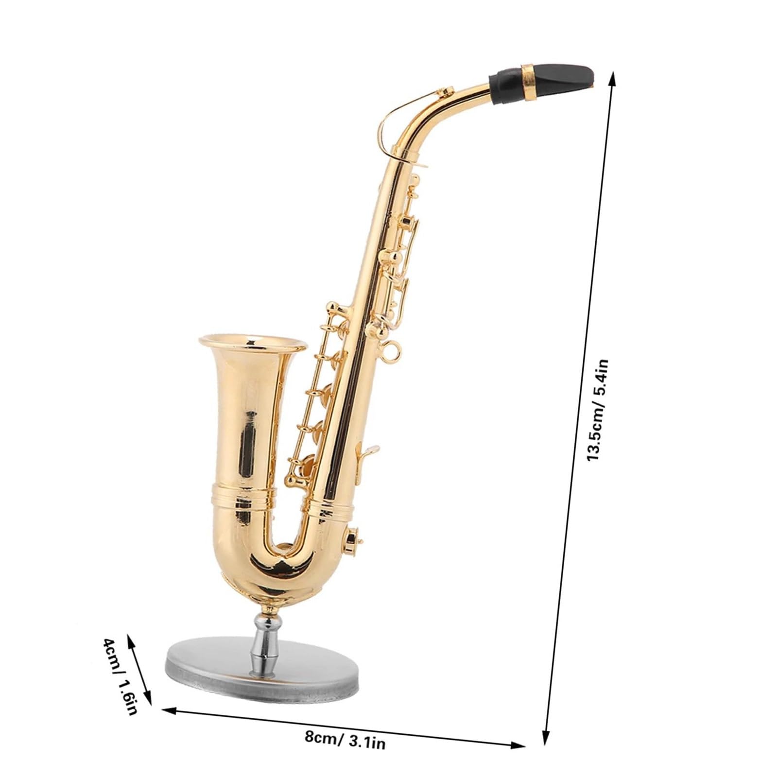 Ozdoby na instrumenty muzyczne Miniaturowy saksofon altowy ze stojakiem i futerałem zdobiony pozłacanym instrumentem muzycznym