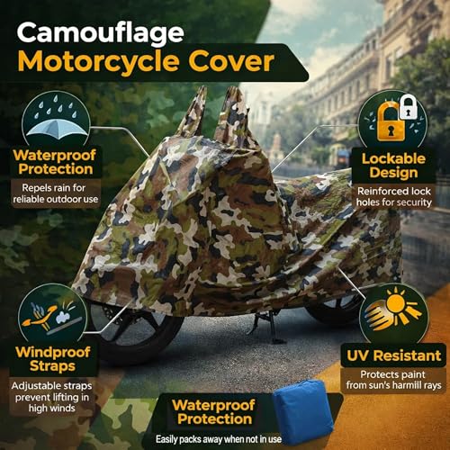 Image of Sulfar Bike Cover for Royal Enfield Interceptor 650 (Standard) | Waterproof, Dustproof & UV Protected | All Weather Two Wheeler Cover (Army Green) New 2026 Variants