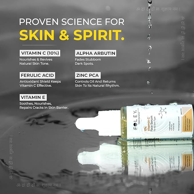 Foley Vitamin C 10% Serum for Face - Brightens Skin, Fades Dark Spots & Acne Marks - With Alpha Arbutin, Ferulic Acid, Zinc PCA - 30ml - Image 3