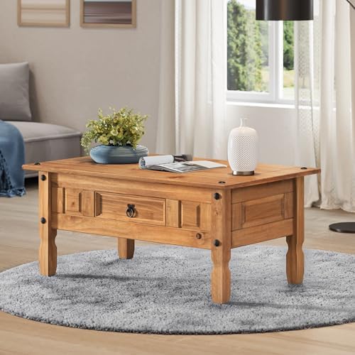 Corona Coffee Table 1 Drawer, Mexican Waxed Pine Solid Wood Amazon.co