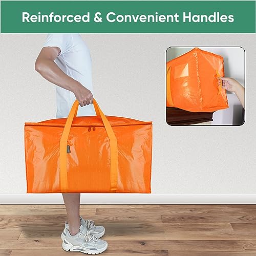 Image of BALEINE 2-Pack Oversized Moving Bags with Reinforced Handles, Heavy-Duty Storage Tote for Clothes, Moving Supplies (Orange, 2-Pack)