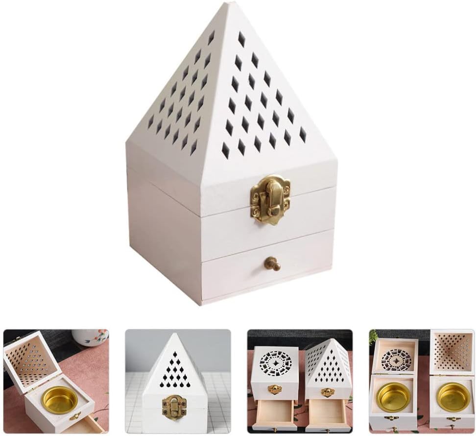 Cabilock Chinese Style Incense Burner Box with Lid Portable Wooden Incense Holder for Home D Cor and Aromatherapy 4.33X2.75X2.75 Inch Compact Desktop Censer