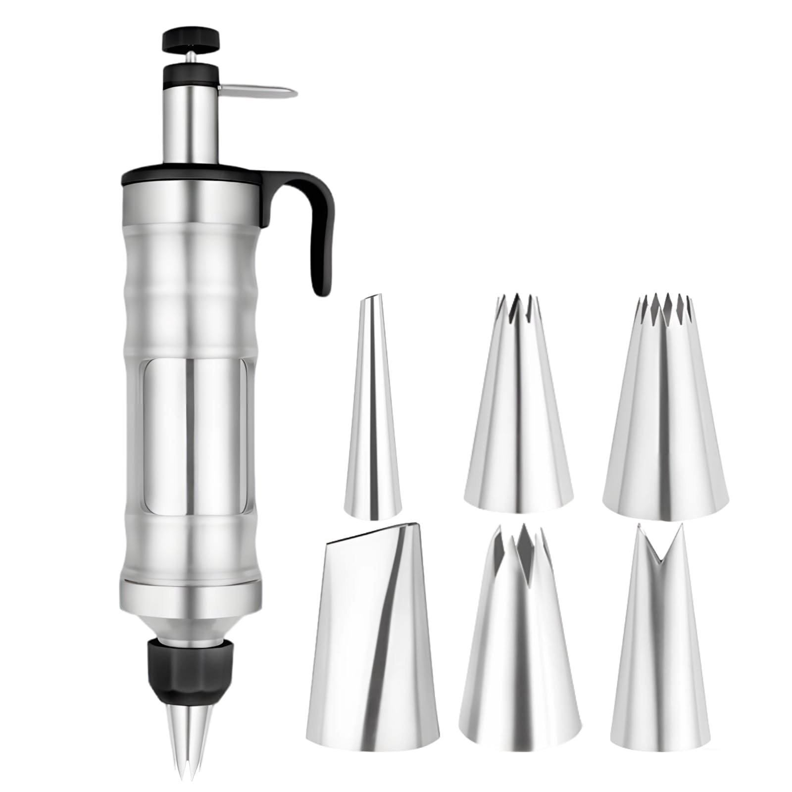 Kuchen Dekorationsspritze, Edelstahl-Spritzbeutel-Set mit 6 Düsen, 28 cm Dessert-Dekorationsspritze, leicht zu reinigen, ideal für Anfänger