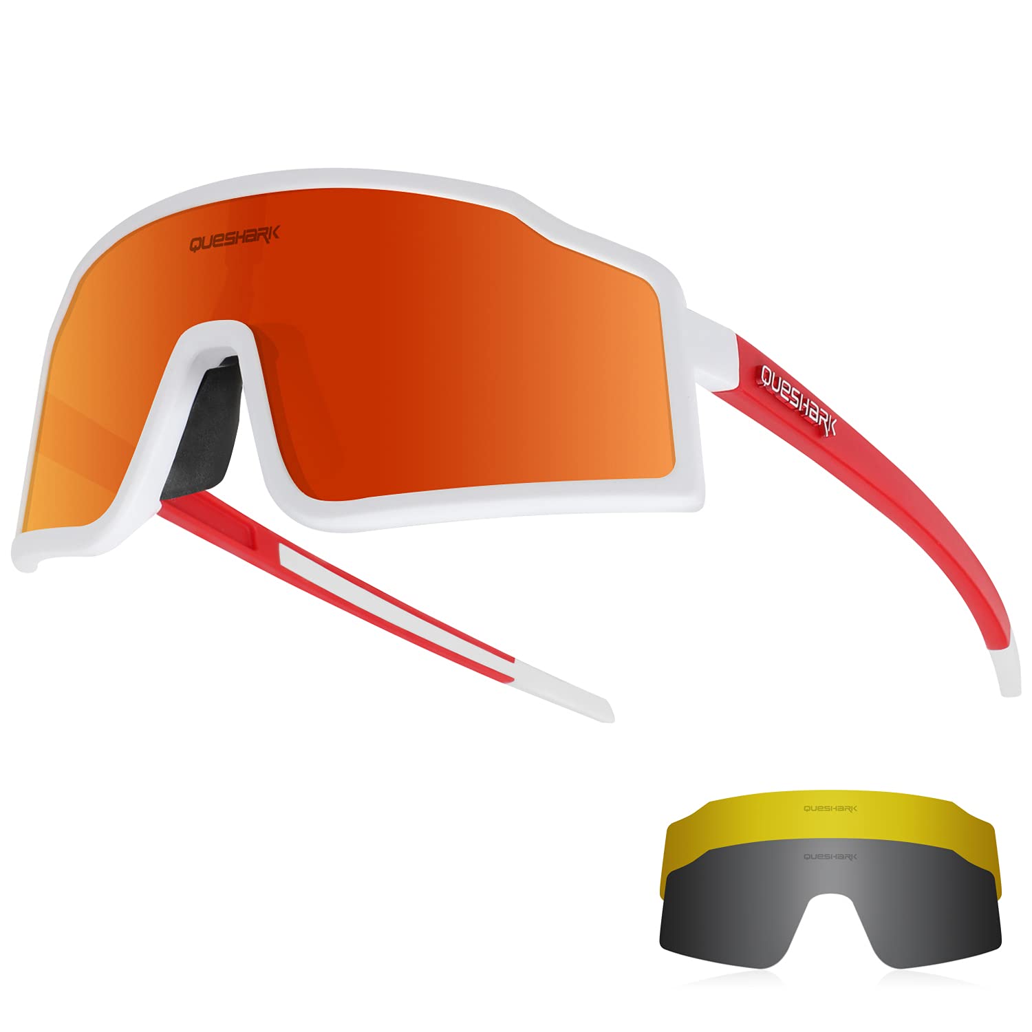 Queshark Polarized Sports Sunglasses with 3 Interchangeable Lenses,Mens Womens Cycling Glasses,Baseball Running Sunglasses