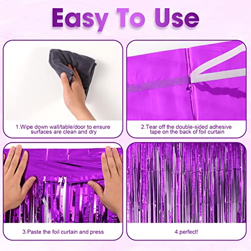 Image of Voircoloria 4 Pack Purple Foil Fringe Backdrop Curtains, Tinsel Streamers Birthday Party Decorations, Fringe Backdrop for Graduation, Baby Shower, Gender Reveal, Disco Party Photo Booth Background