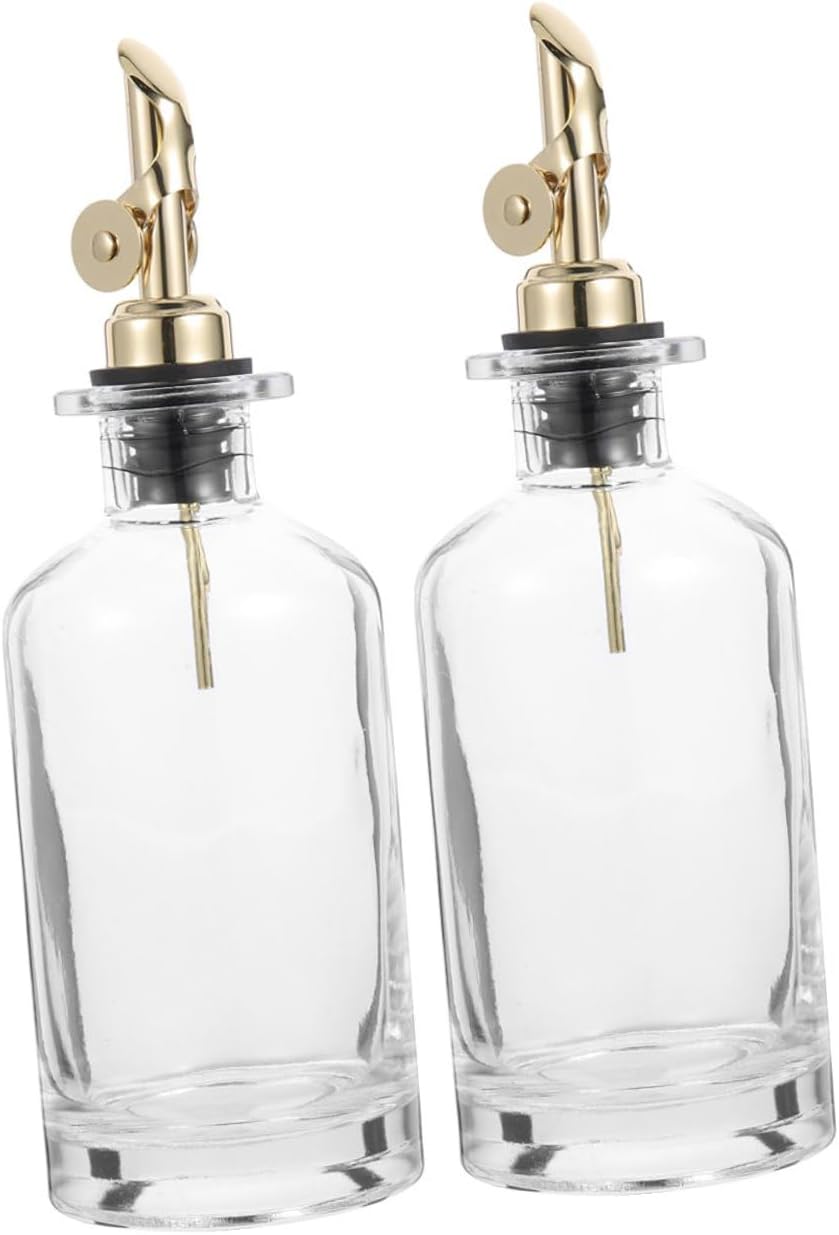 VICASKY Automatic Opening Oil and Vinegar Cruet Set 2pcs 500ml Glass Kitchen Sauce Dispensers with Gold Finish and Foam Packaging for Cooking and Table Use