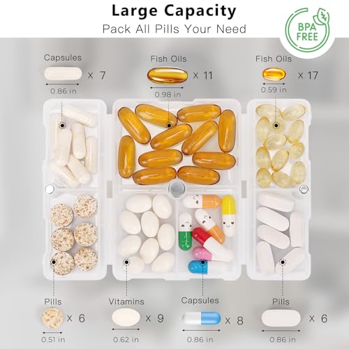 Image of FYY Travel Pill Organizer,7 Compartments Small Pill Box Medicine Case-Clear