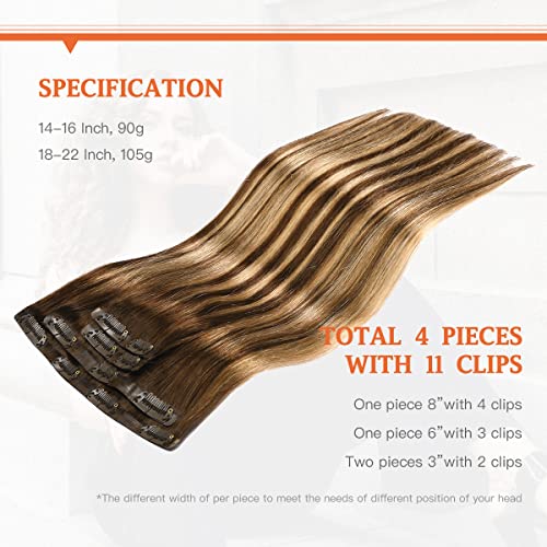 Xdhair Seamless Clip In Hair Extensions 18 Inch 4Pcs Pu Clip In Hair Extensions Balayage Ombre Chocolate Brown To Caramel Blonde Real Human Hair Extensions Invisible Pu Weft 105G(#4/27/4, 18 Inch) #TOP3