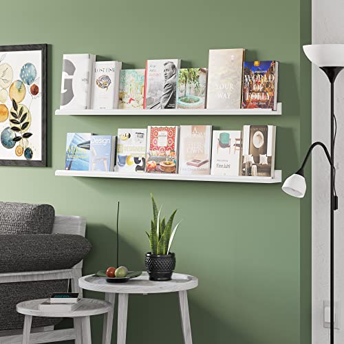 Wallniture Boston 46" Floating Shelves For Wall Decor, Photo Ledge For Living Room Decor, Floating Wall Bookshelves, Long Wall Shelves For Collage Picture Frames, White Kids Bookshelf Set Of 2 #TOP5