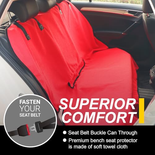 Image of Back Seat Cover for Car Trucks Van SUV Jeep,Waterproof Rear Bench Towel Seat Covers for Dogs and Kids,Automotive Backseat Protector (Red)