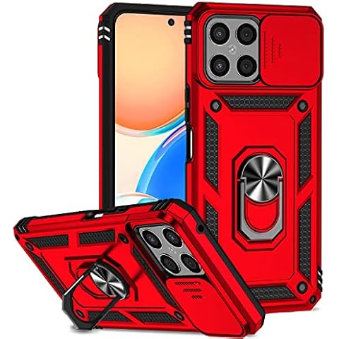 XINYEXIN for Honor X8 Case with Sliding Camera Cover Shockproof Heavy Duty Protective Armor Case with Ring Holder Magnetic Kickstand Phone Cover - Red Cover
