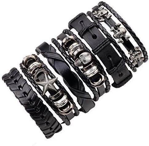 MODA ACCESSORIES Boys Leather Bracelet Pack of 6 (Brown)