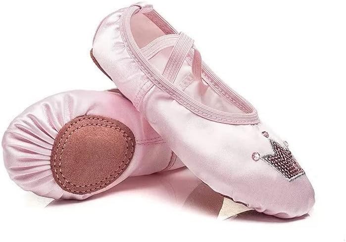 Ballet Dance Shoes for Girls Split Sole Embroidered Crown Design3