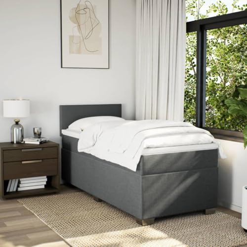 Groß Bettrahmen Mit Stauraum Tagesbett,Boxspringbett mit Matratze Dunkelgrau 100x200 cm Stoff,Einzelbettgestell für Kleine Räume, Gästezimmer – Bild 3