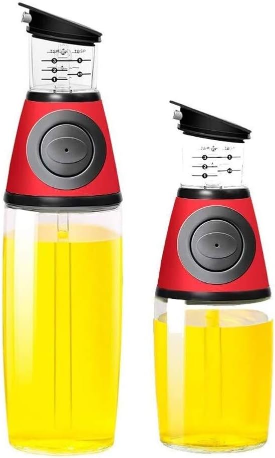 Olive Oil Dispenser Bottle, 2pcs 250ml+500ml Olive Oil Dispenser Bottle Set, Oil Vinegar Soy Sauce Cruet With Drip-Free Spouts, Leakproof Oil Mister Sprayer (Color : Rojo)