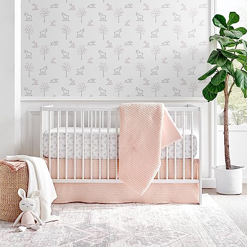 Image of Levtex Baby - Mills Waffle Crib Bed Set - Baby Nursery Set - Blush Pink - Blush Pink Textured Waffle - 4 Piece Set Includes Quilt, Fitted Sheet, Dust Ruffle and Rope Basket