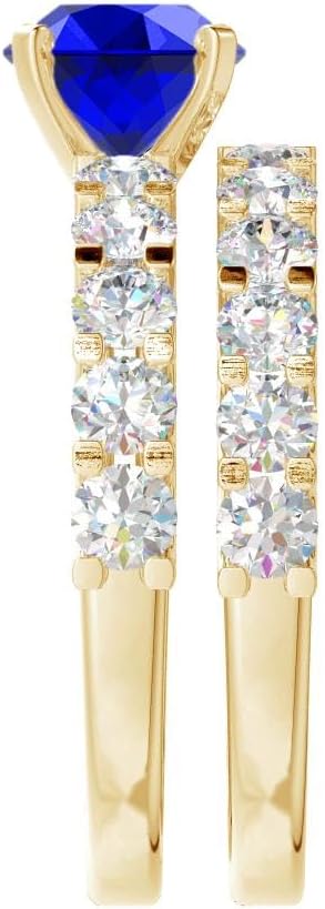 1-6 Carat Round 14K Yellow Gold LAB GROWN Gemstone and LAB GROWN Diamond Wedding Bridal Set (1ct Center, AAAA Heirloom Quality) - Image 4