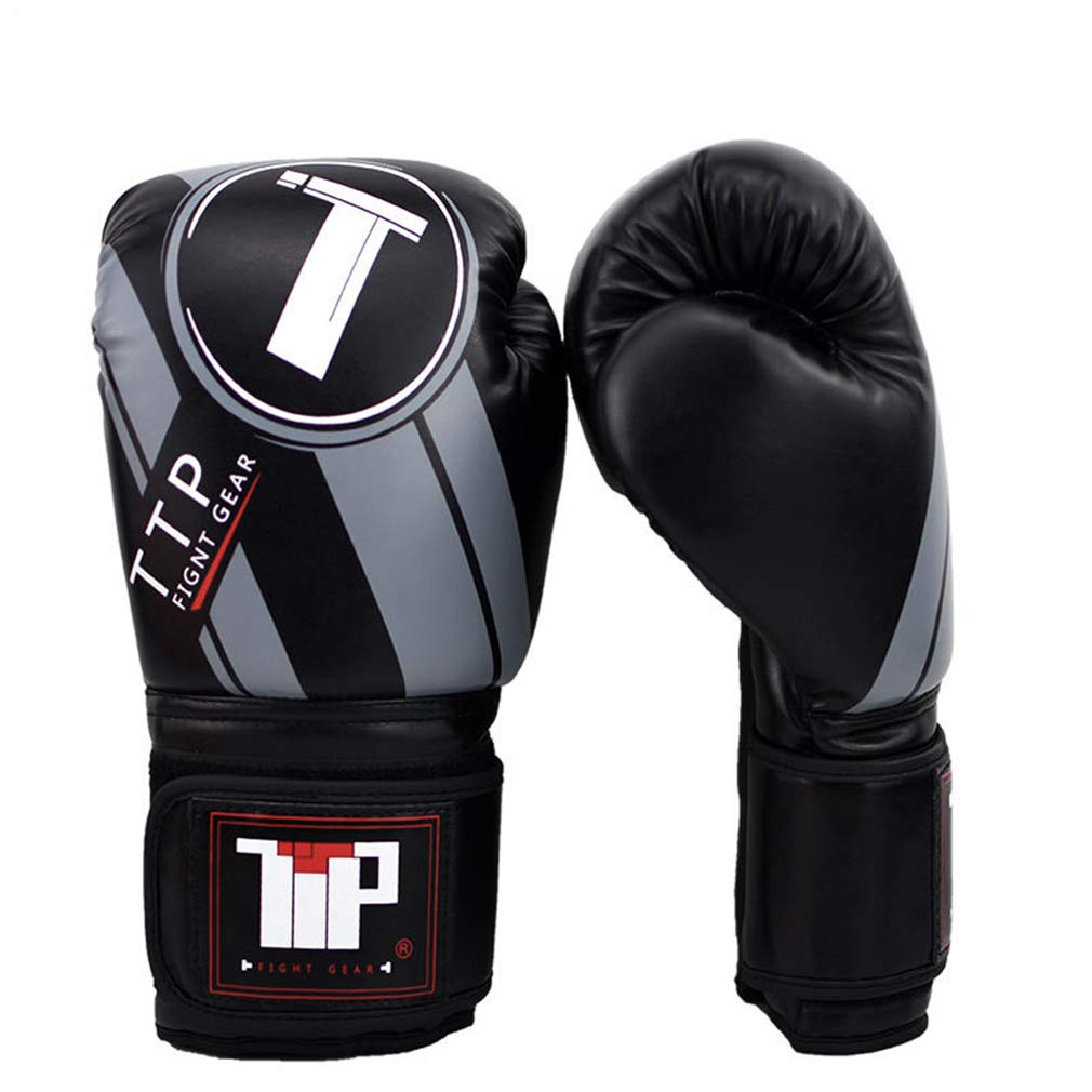 Pelle Guantoni da Boxe, Formazione Professionale Fighting Gloves, per Sparring, Kickboxing, Lottare, Punch Bags, Double Fine Palla di velocità (10 Once 12Z 14 Once),Black White,12oz