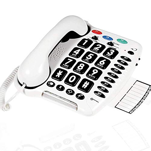 Geemarc CL100- Téléphone filaire senior - Grosses touches - Flash Lumineux - Amplifié +30dB | Compatible avec les Appareils Auditifs - Sonnerie Extra Forte (+80dB) pour personnes agées